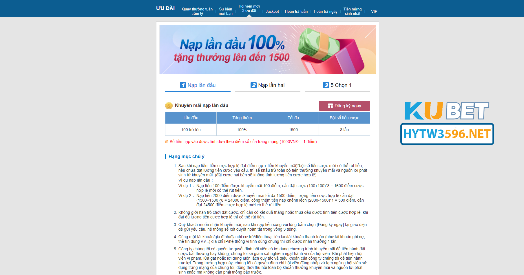 Các chương trình khuyến mãi nổi bật tại Kubet Thưởng nạp đầu 100%